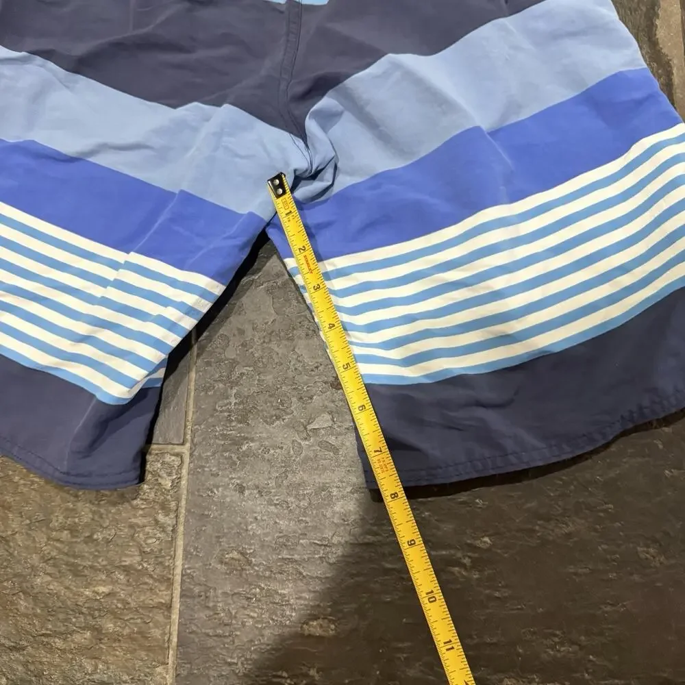 Patagonia Boys Board Shorts Size 12 Blue Striped Swim Trunks Youth Surf Beach